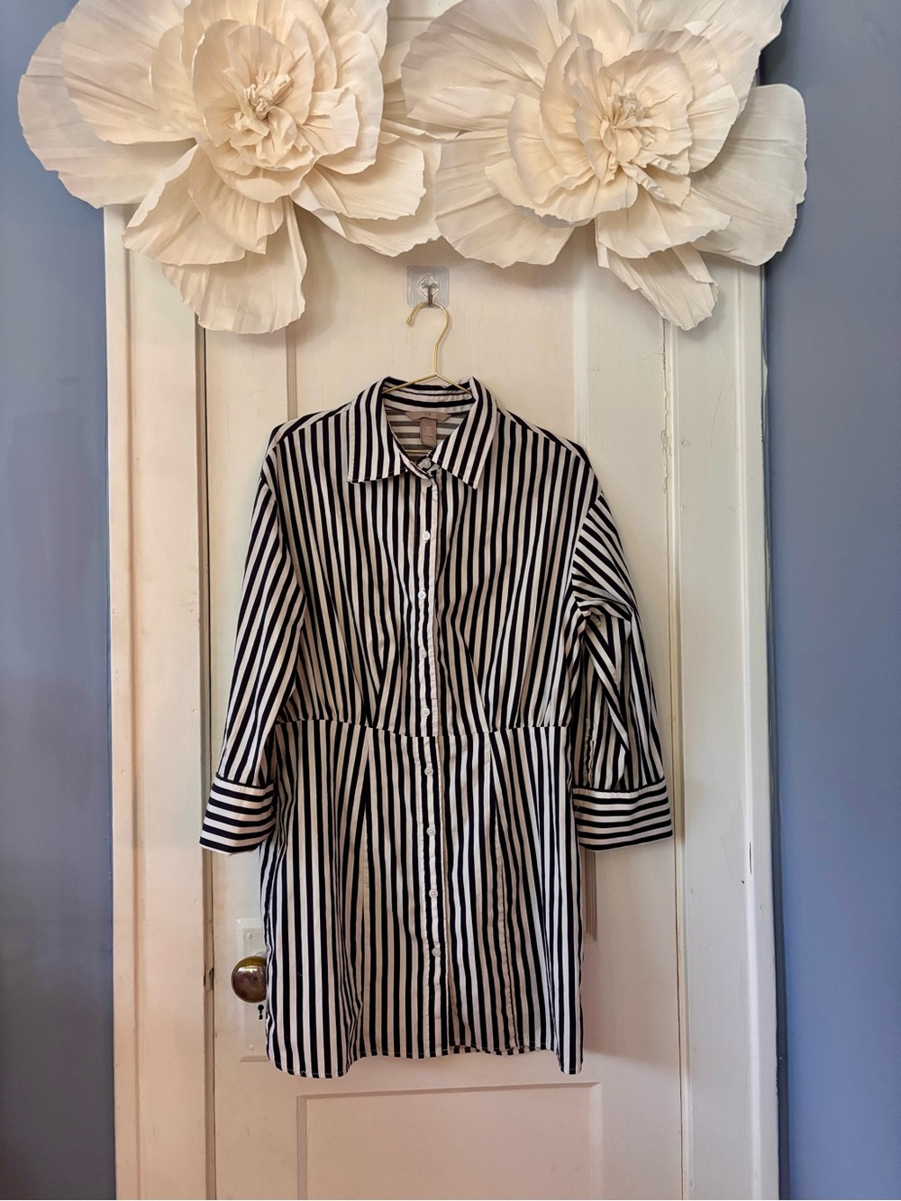 Classic Navy & White Vertical Stripe Shirt Dress